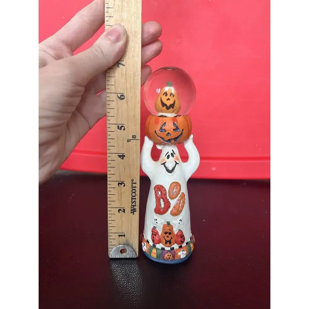 Halloween Mini Pumpkin w/Ghost water globe tall with flying bats Really Cute